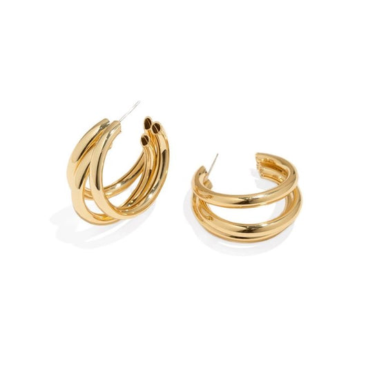 Medium Triple Hoops in Gold